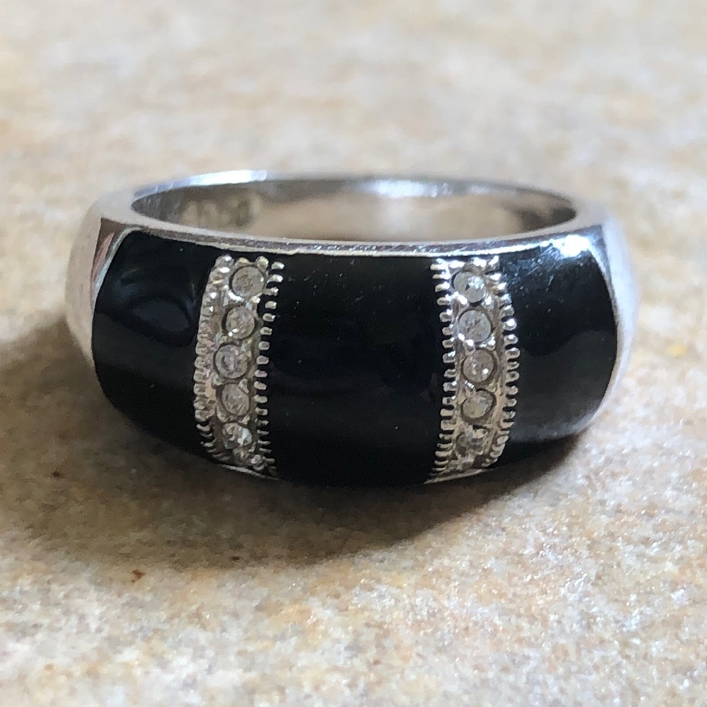 Black And Silver CZ Costume Ring, Size 5